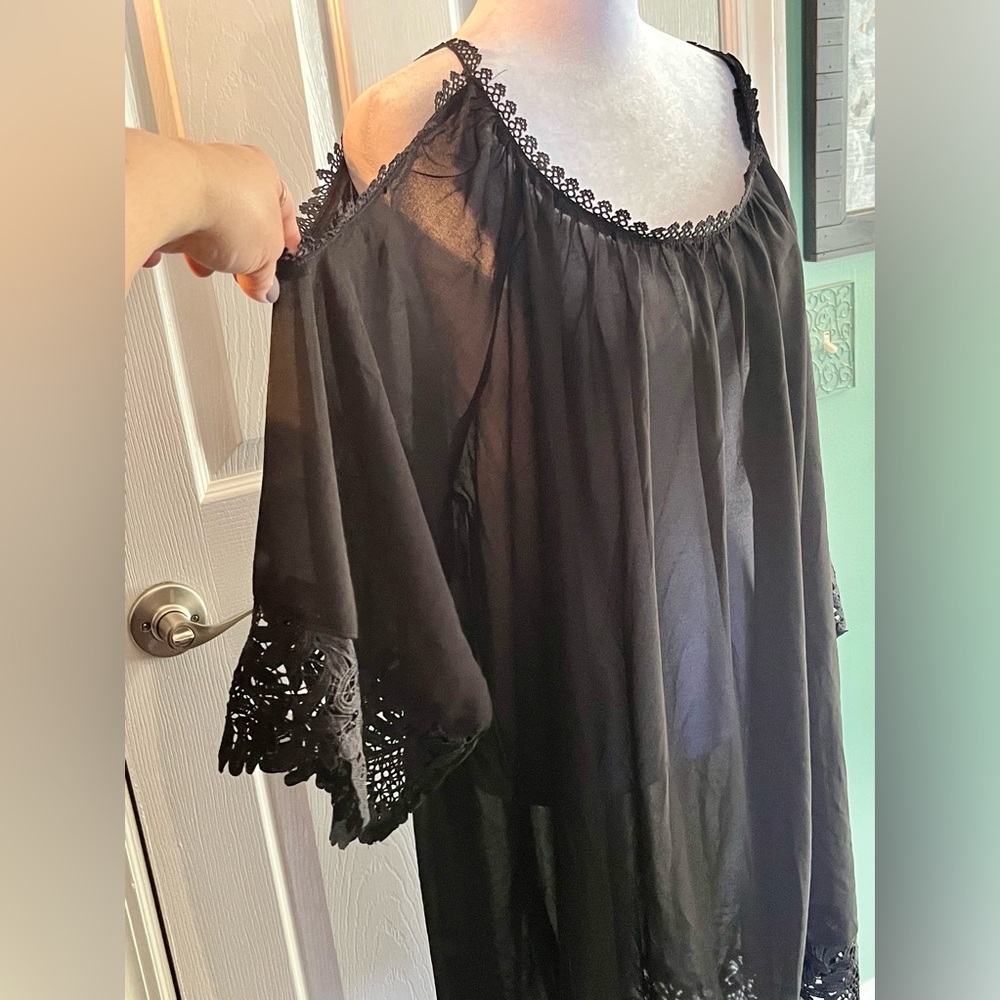 Plus 1X Swim Beach Cover Up Sheer Black w/Lace NWOT - Must See!